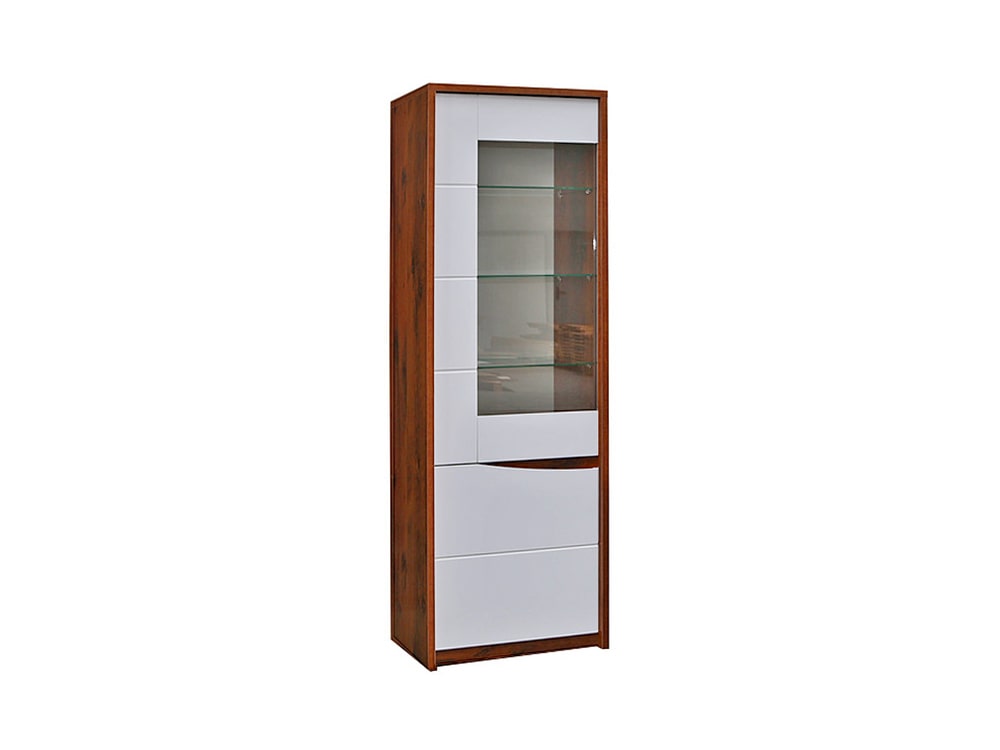 Шкафы с витриной - Шкаф МОНАКО, Дуб Саттер + Белый глянец, без подсветки (01-01)(1) - Белорусская мебель