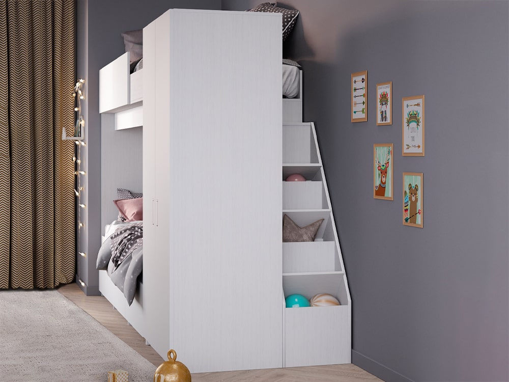 Кровати в детскую - Кровать двухъярусная HEIDELBERG, Белый текстурный + Софт белый (90)(2) - Белорусская мебель