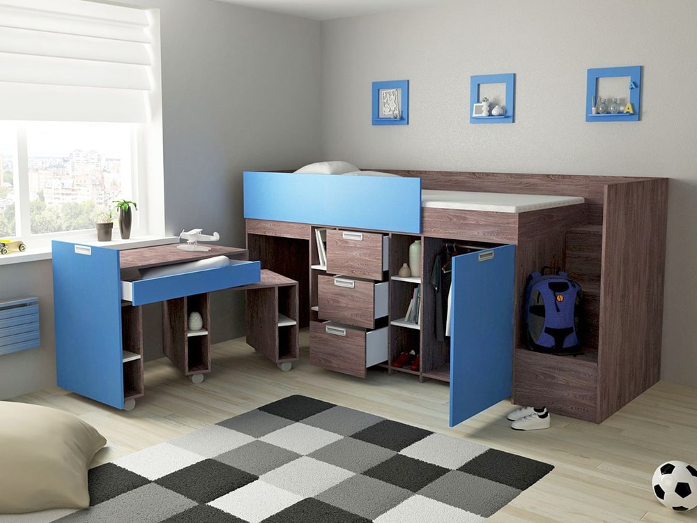 Кровати в детскую - Кровать BERG, Ясень Анкор + Индиго (90)(2) - Белорусская мебель