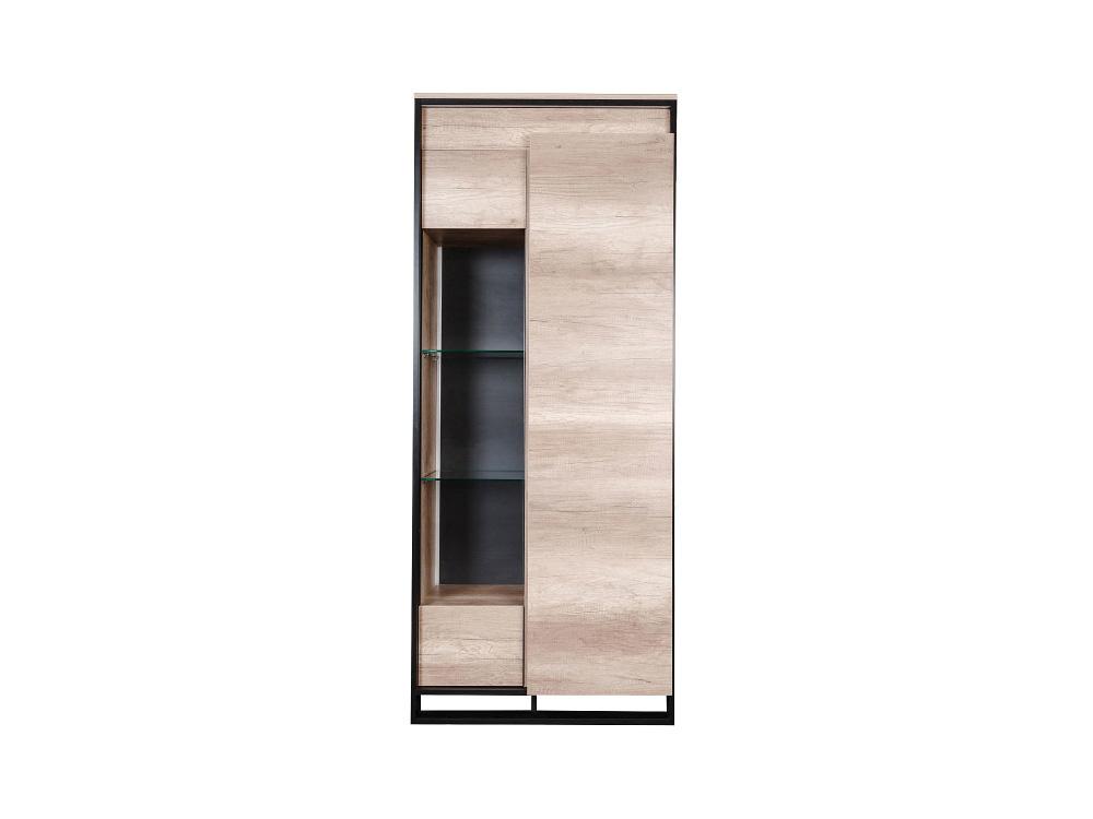 Шкафы с витриной - Шкаф с витриной КАНЬОН без подсветки, выступ справа, Дуб Каньон + чёрный(2) - Белорусская мебель