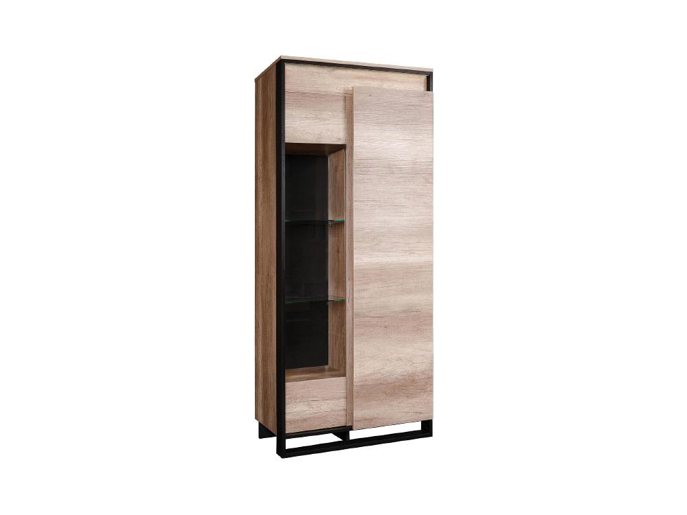 Шкафы с витриной - Шкаф с витриной КАНЬОН без подсветки, выступ справа, Дуб Каньон + чёрный(1) - Белорусская мебель