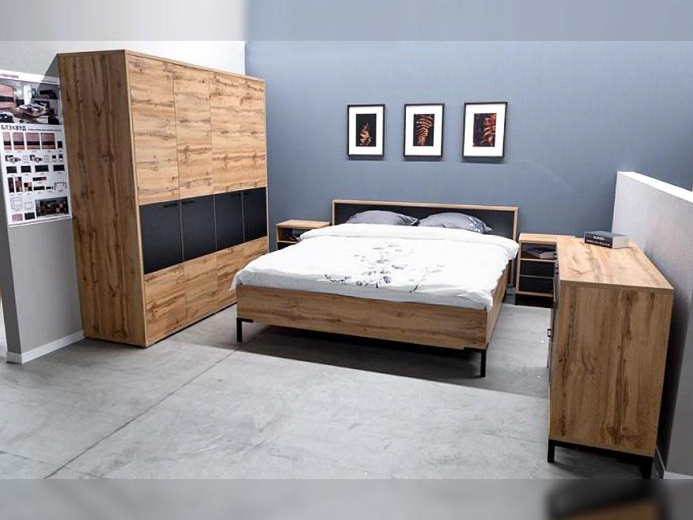 Кровати - Кровать двуспальная БЛЭКВУД, Дуб Вотан + чёрный, П558.10-2(3) - Белорусская мебель