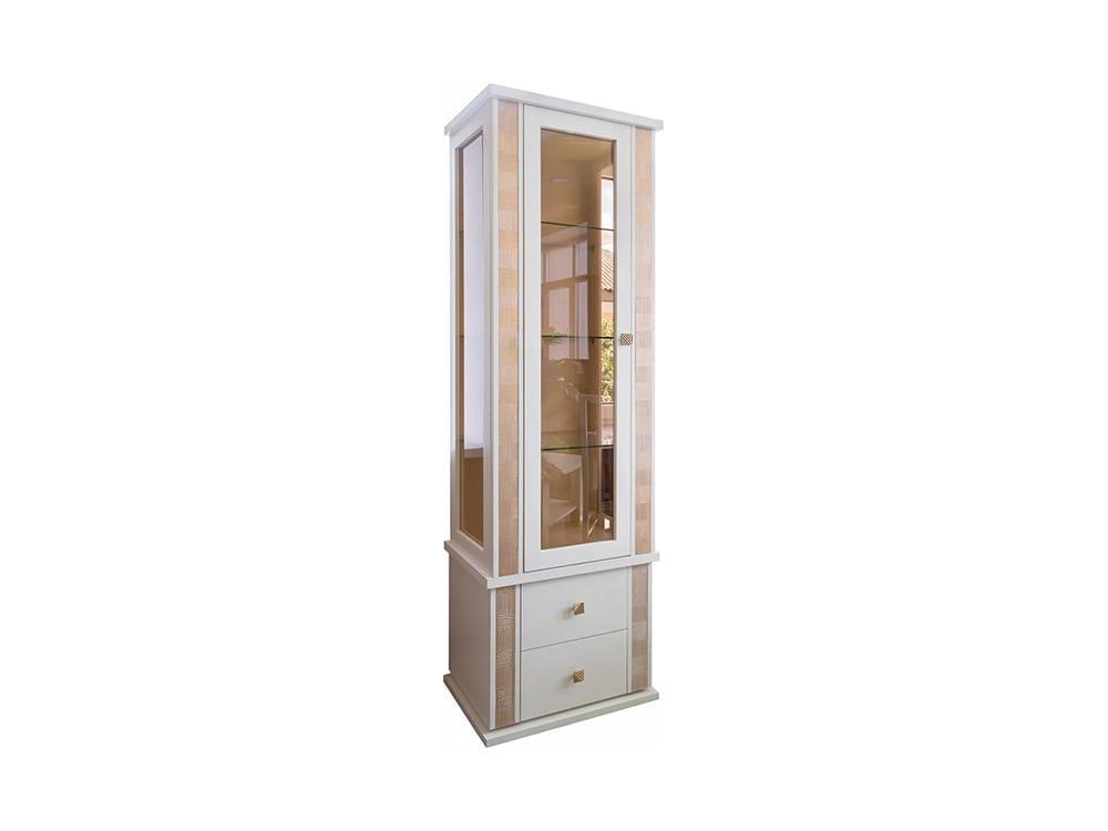 Шкафы с витриной - Шкаф с витриной ТУНИС П343.19-1Ш, Слоновая кость с золочением(1) - Белорусская мебель