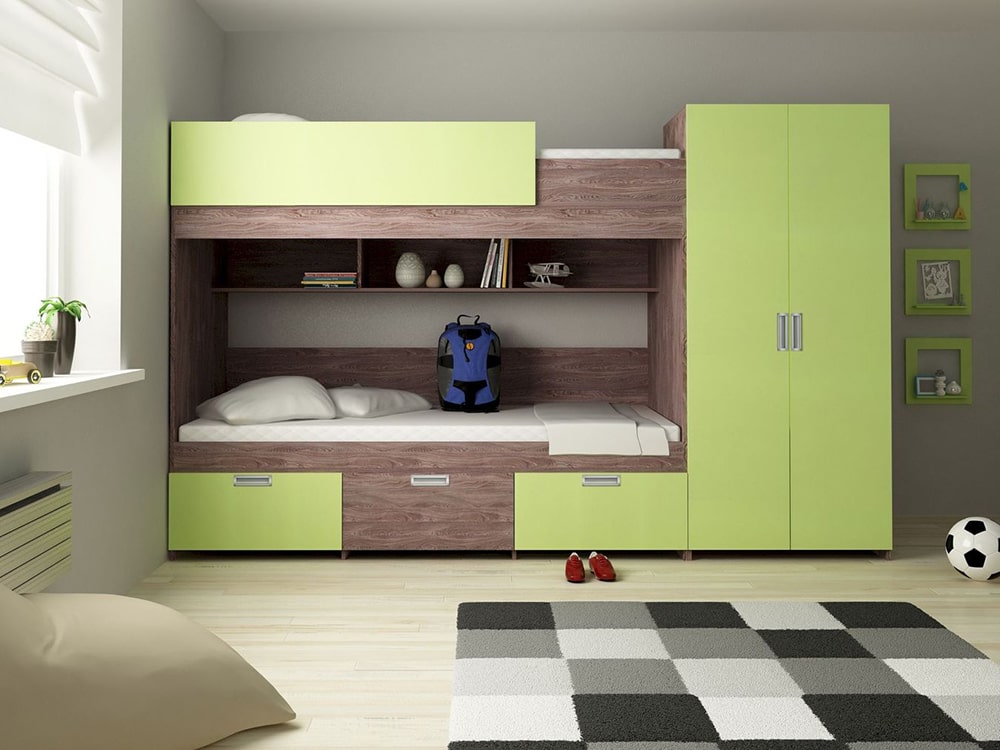 Кровати в детскую - Кровать двухъярусная HEIDELBERG, Ясень Анкор + Зелёное Яблоко (90)(1) - Белорусская мебель