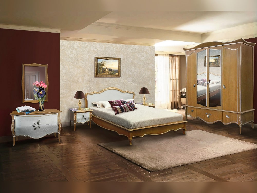 Кровати - Кровать двуспальная ТРИО тип Б, (180) Коньяк + серебряная патина(2) - Белорусская мебель