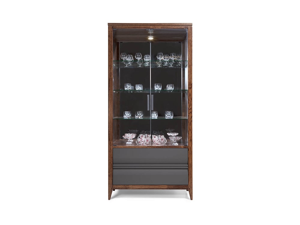 Шкафы с витриной - Шкаф с витриной АСПЕН, Табак + Антрацит 1622Е(1) - Белорусская мебель