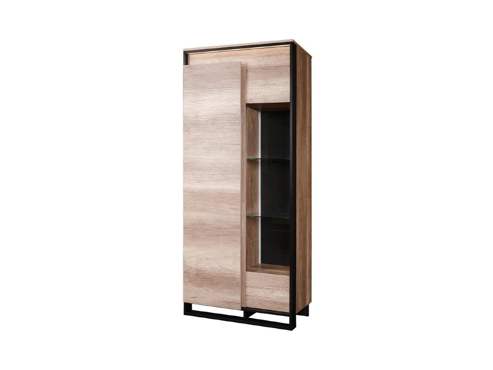 Шкафы с витриной - Шкаф с витриной КАНЬОН ЛОФТ с подсветкой, выступ слева, Дуб Каньон + чёрный(2) - Белорусская мебель