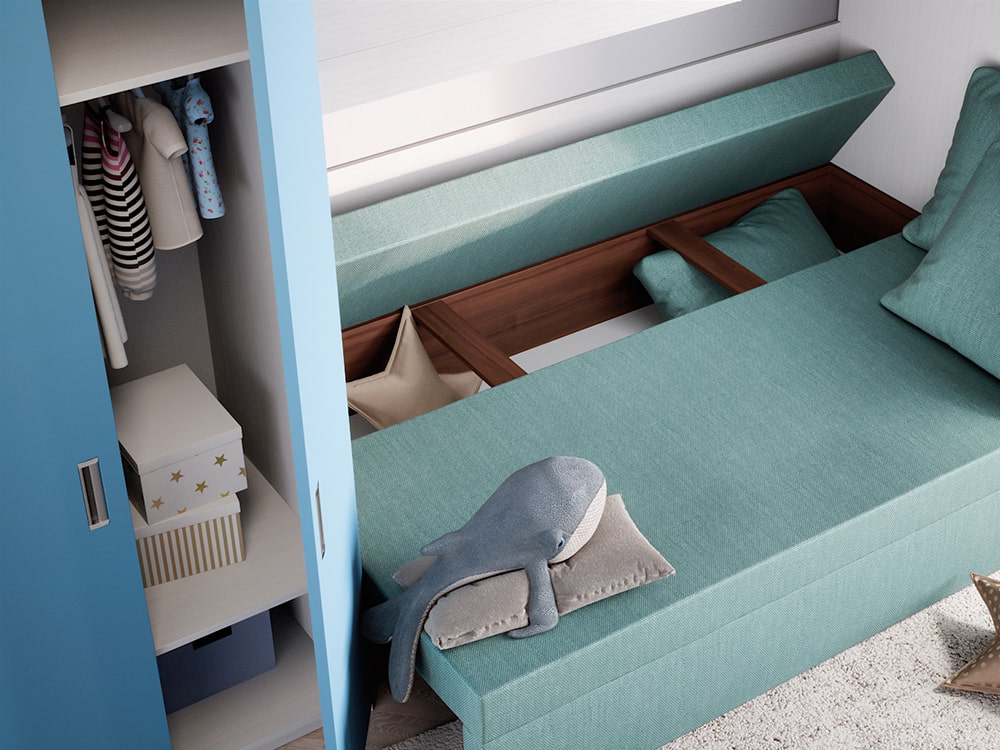 Кровати в детскую - Кровать двухъярусная SOFA, Белый текстурный + Голубая лазурь + Мемори 12 (90)(3) - Белорусская мебель