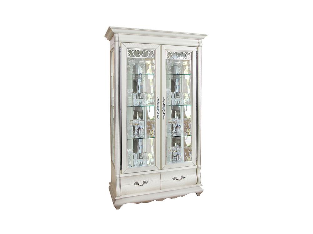 Шкафы с витриной - Шкаф с витриной ОСКАР, Белая эмаль + тёмная патина, ММ-210-02(1) - Белорусская мебель