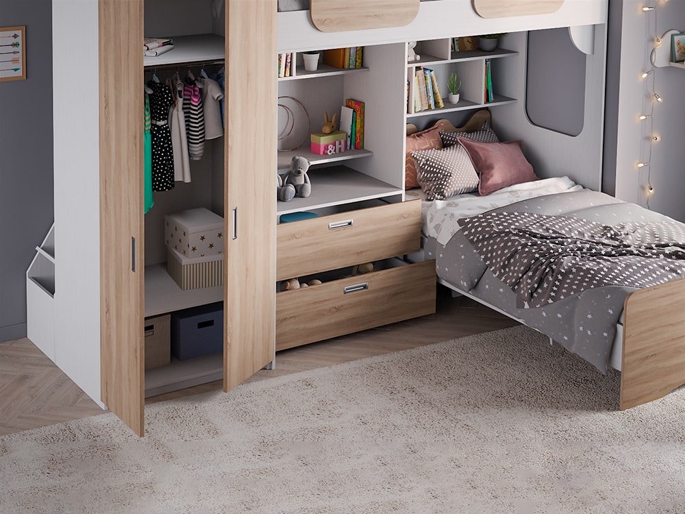 Кровати в детскую - Кровать двухъярусная GEKO XL, Белый текстурный + Дуб Сонома (90)(2) - Белорусская мебель