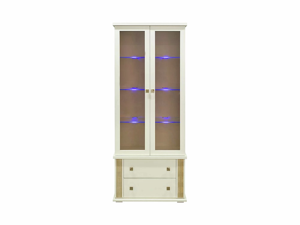 Шкафы с витриной - Шкаф с витриной ТУНИС П343.22Ш, Слоновая кость с золочением(3) - Белорусская мебель