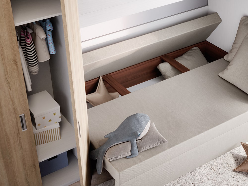 Кровати в детскую - Кровать двухъярусная SOFA, Белый текстурный + Дуб Сонома + Мемори 02 (90)(3) - Белорусская мебель