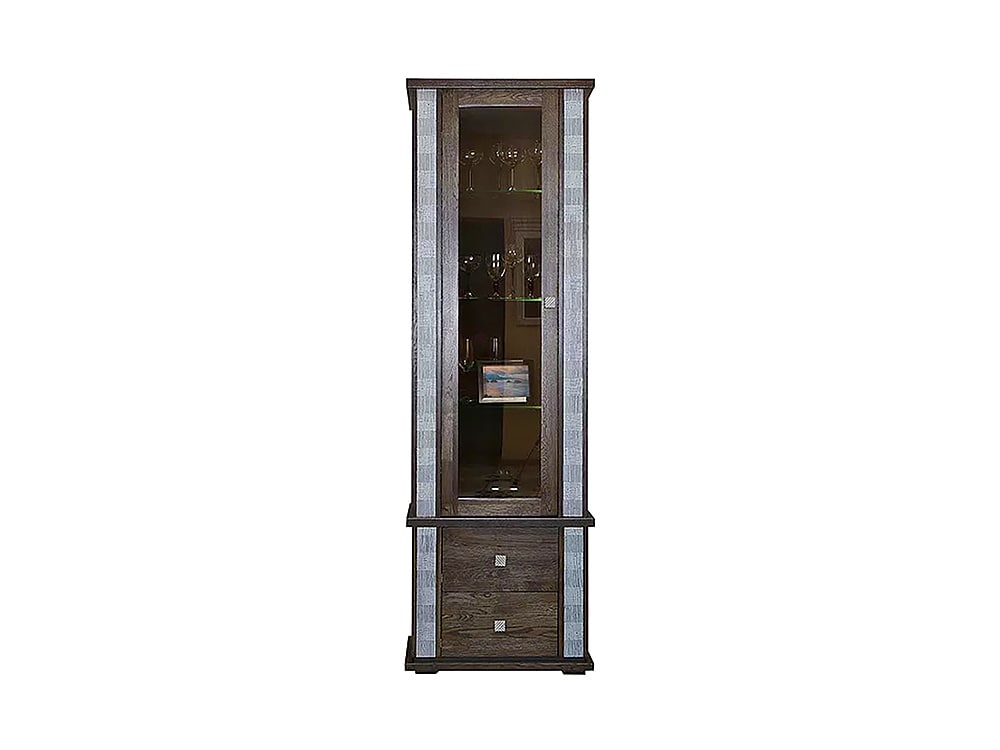 Шкафы с витриной - Шкаф с витриной ТУНИС П343.19-1Ш, Венге с серебром(2) - Белорусская мебель