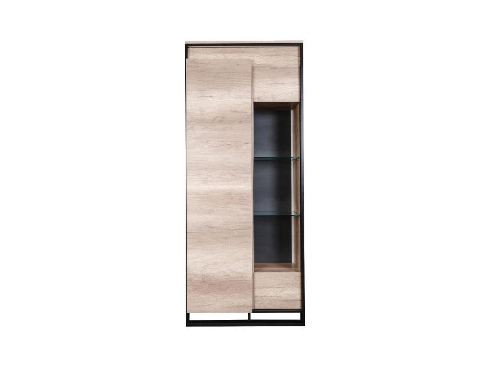 Шкафы с витриной - Шкаф с витриной КАНЬОН ЛОФТ без подсветки, выступ слева, Дуб Каньон + чёрный(1) - Белорусская мебель
