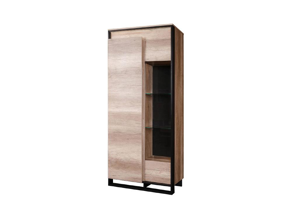 Шкафы с витриной - Шкаф с витриной КАНЬОН ЛОФТ без подсветки, выступ слева, Дуб Каньон + чёрный(2) - Белорусская мебель