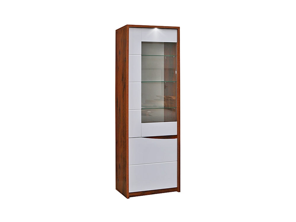 Шкафы с витриной - Шкаф МОНАКО, Дуб Саттер + Белый глянец, с подсветкой(1) - Белорусская мебель