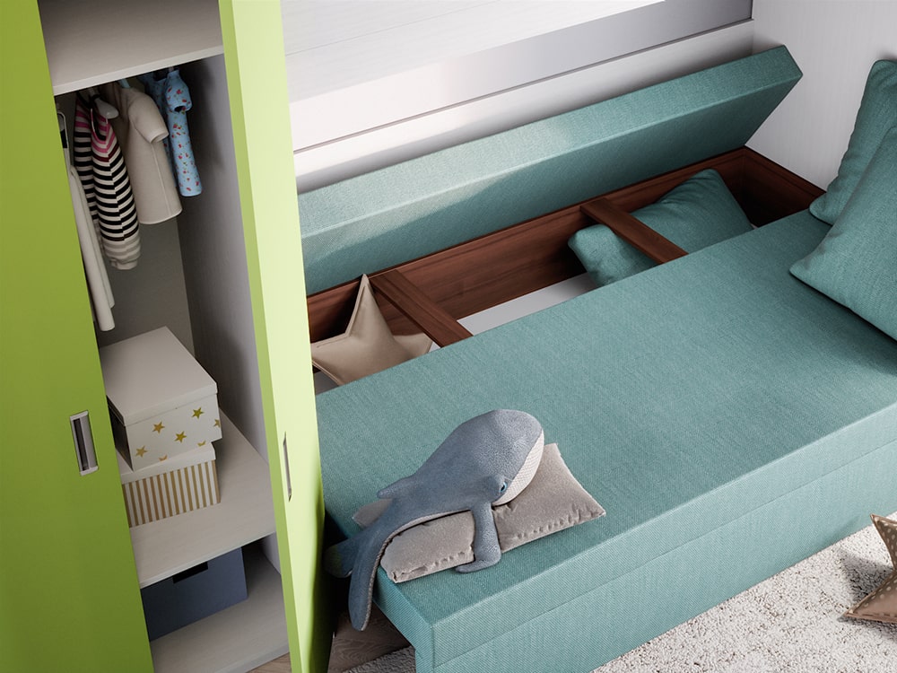 Кровати в детскую - Кровать двухъярусная SOFA, Белый текстурный + Зелёное яблоко + Мемори 11 (90)(3) - Белорусская мебель