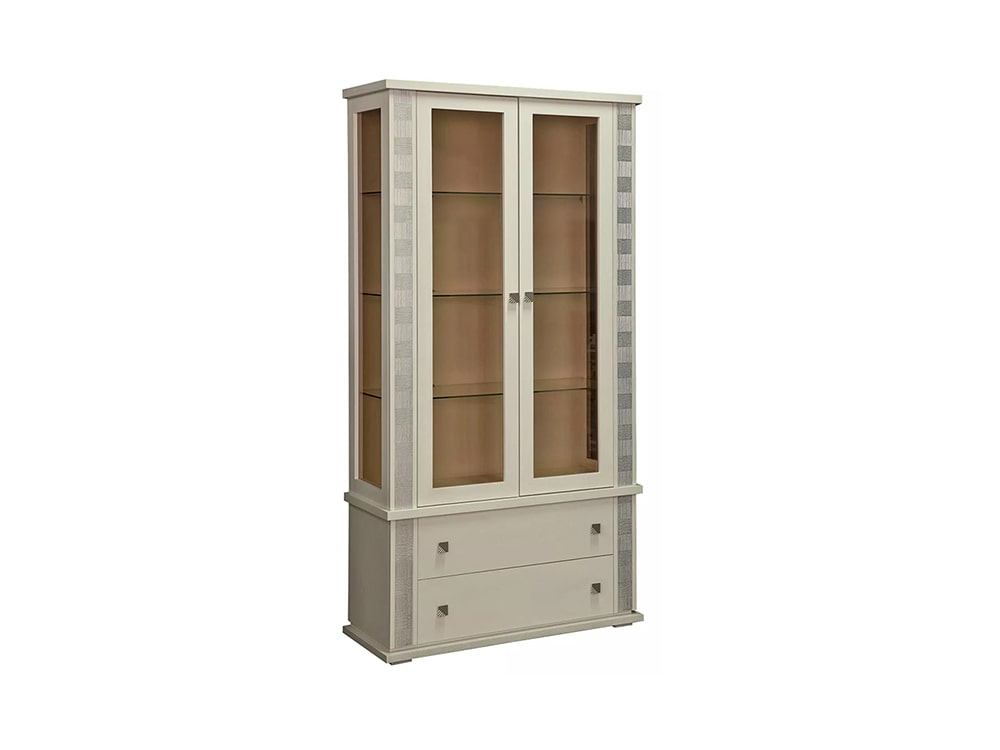 Шкафы с витриной - Шкаф с витриной ТУНИС П343.20Ш, Слоновая кость с серебром(1) - Белорусская мебель
