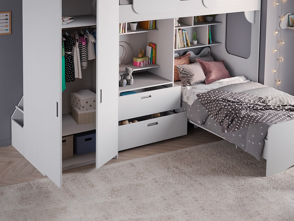 Кровати в детскую - Кровать двухъярусная GEKO XL, Белый текстурный + Софт белый (90)(2) - Белорусская мебель