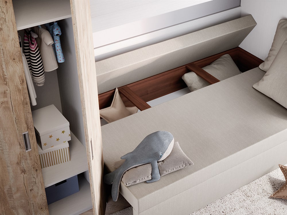 Кровати в детскую - Кровать двухъярусная SOFA, Белый текстурный + Дуб Юкон + Мемори 02 (90)(3) - Белорусская мебель