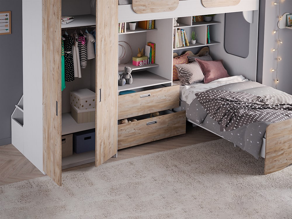 Кровати в детскую - Кровать двухъярусная GEKO XL, Белый текстурный + Дуб Юкон (90)(2) - Белорусская мебель