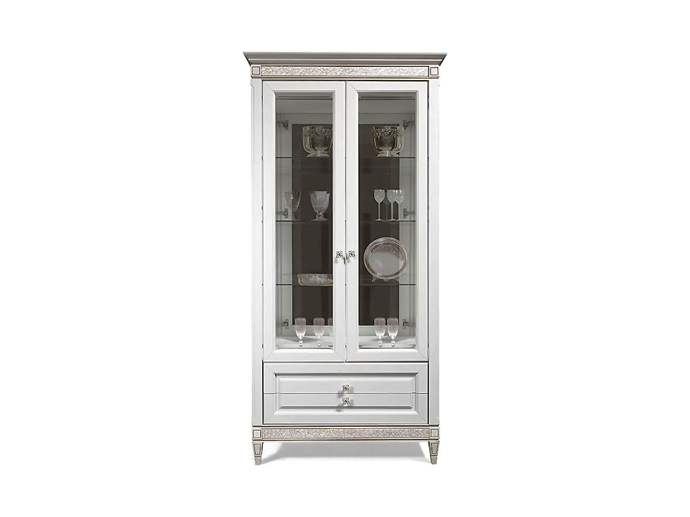 Шкафы для одежды - Шкаф-витрина БРИСТОЛЬ, Белый дуб с патиной, ГМ 6402(1) - Белорусская мебель