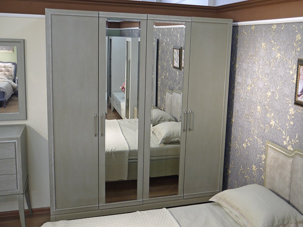Шкафы для одежды - Шкаф для одежды ОРТА четырёхдверный с зеркалом, Оливия + БП(3) - Белорусская мебель
