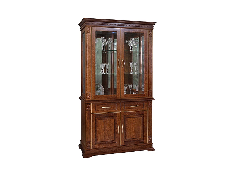 Шкафы с витриной - Шкаф комбинированный 2д ВЕРДИ, Черешня с золочением, П1.487.0.19(1) - Белорусская мебель