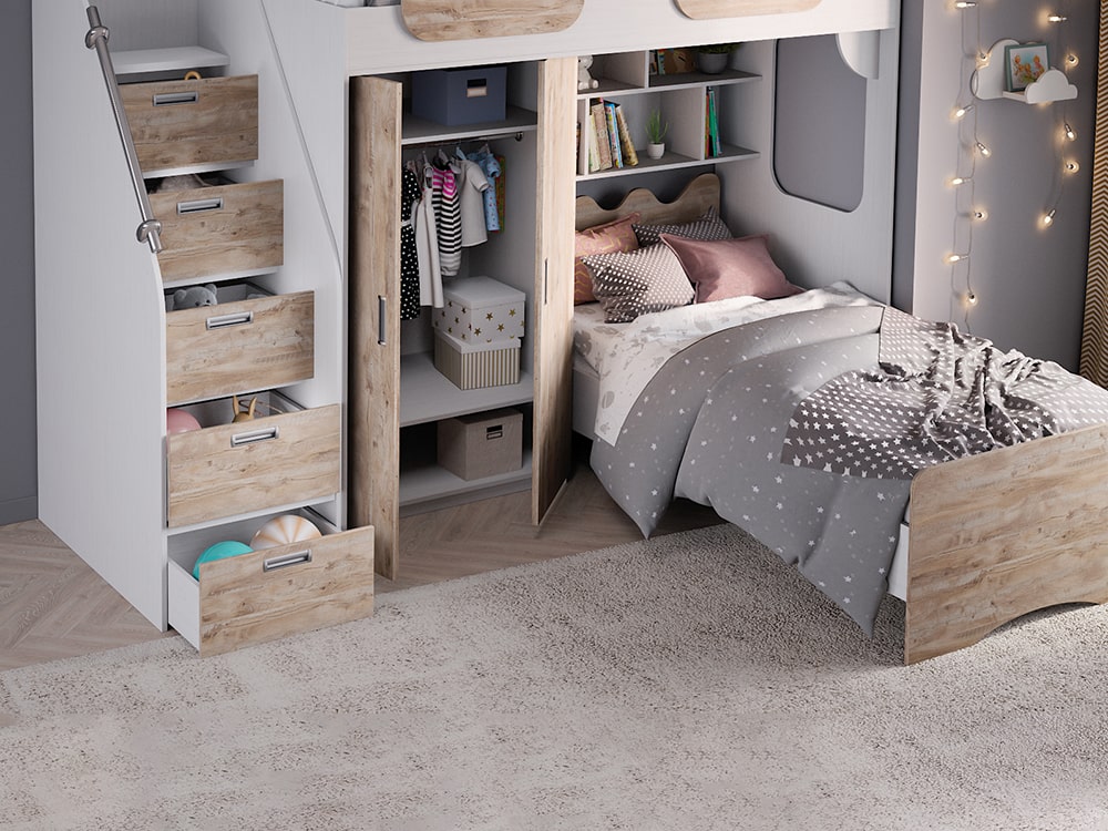 Кровати в детскую - Кровать двухъярусная GEKO, Белый текстурный + Дуб Юкон (90)(2) - Белорусская мебель