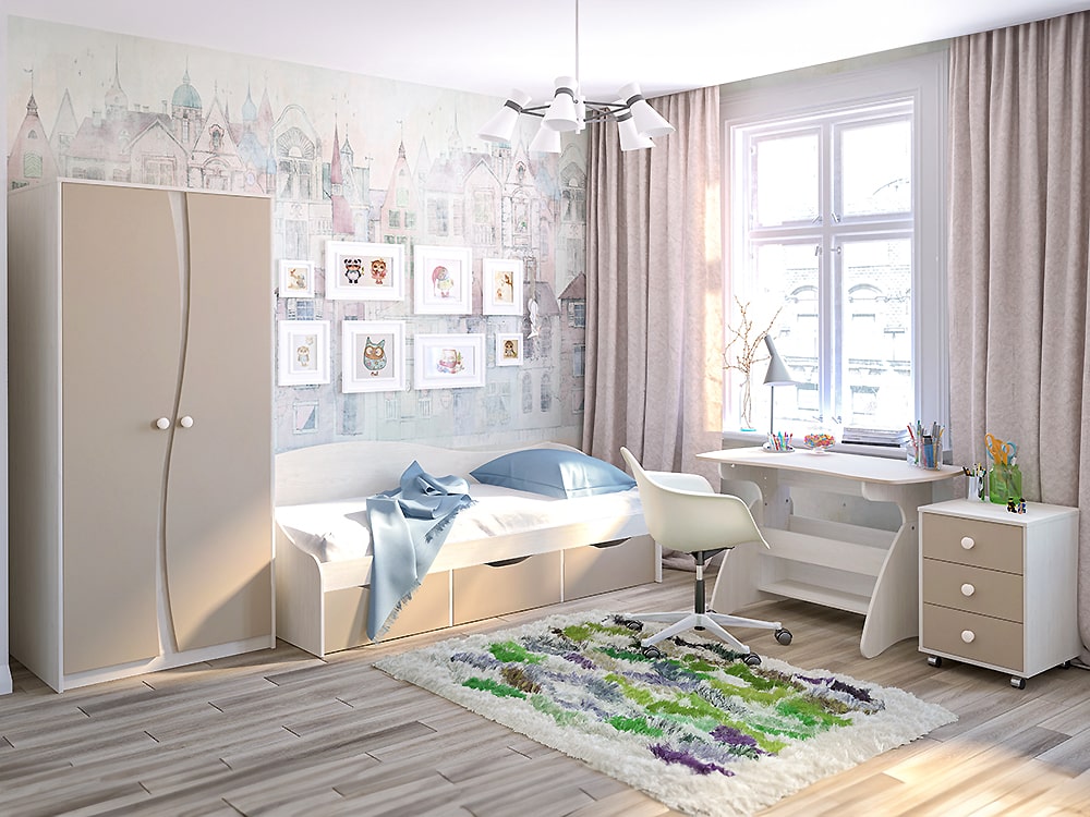 Наборы детских комнат - Детская КОМБИ, Капучино + Сосна Рандерс 2(1) - Белорусская мебель