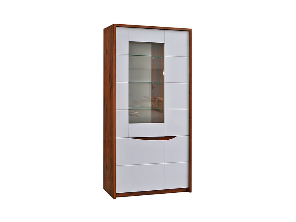 Шкафы с витриной - Шкаф МОНАКО, Дуб Саттер + Белый глянец, без подсветки (05-01)(1) - Белорусская мебель