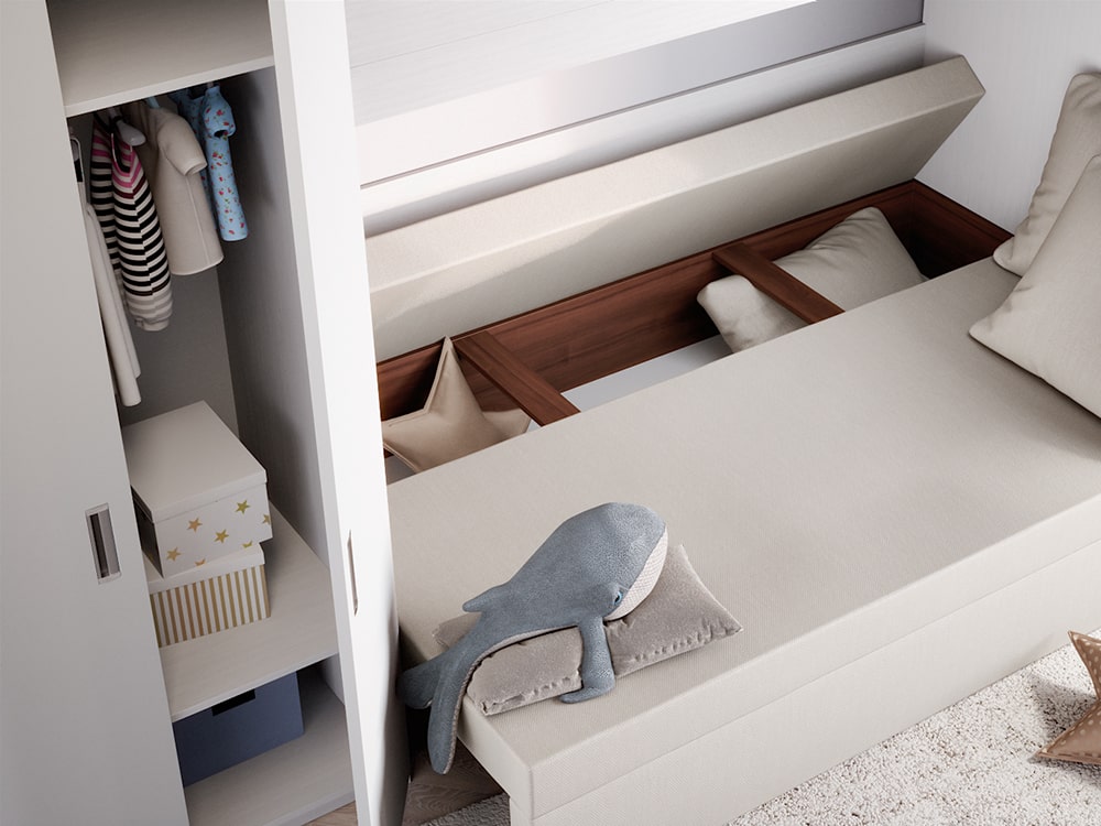 Кровати в детскую - Кровать двухъярусная SOFA, Белый текстурный + Софт белый + Мемори 14 (90)(3) - Белорусская мебель