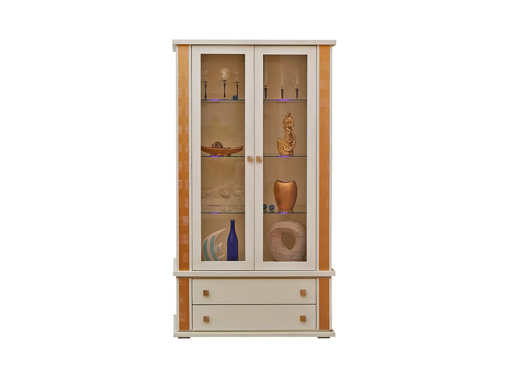 Шкафы с витриной - Шкаф с витриной ТУНИС П343.20Ш, Слоновая кость с золочением(2) - Белорусская мебель
