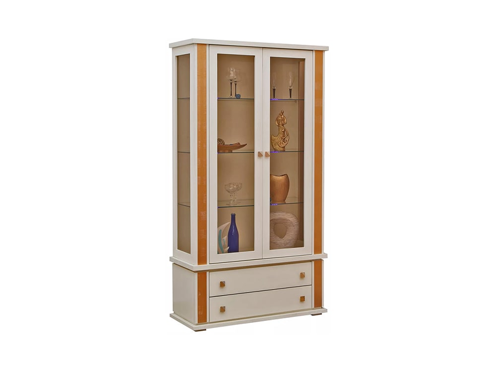 Шкафы с витриной - Шкаф с витриной ТУНИС П343.20Ш, Слоновая кость с золочением(1) - Белорусская мебель