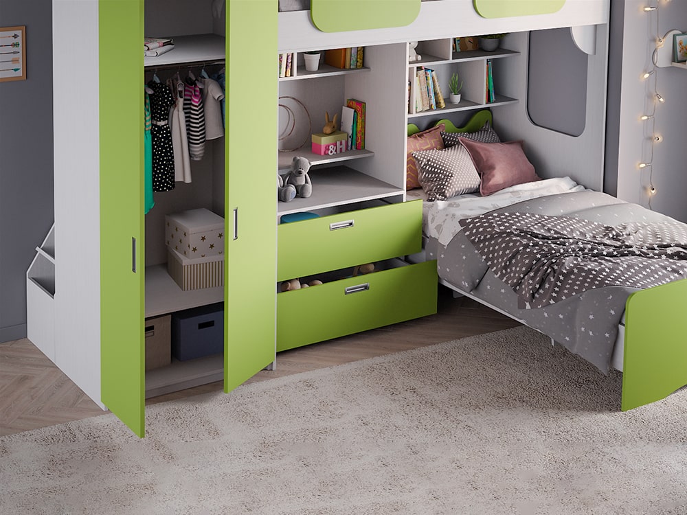 Кровати в детскую - Кровать двухъярусная GEKO XL, Белый текстурный + Зелёное яблоко (90)(2) - Белорусская мебель