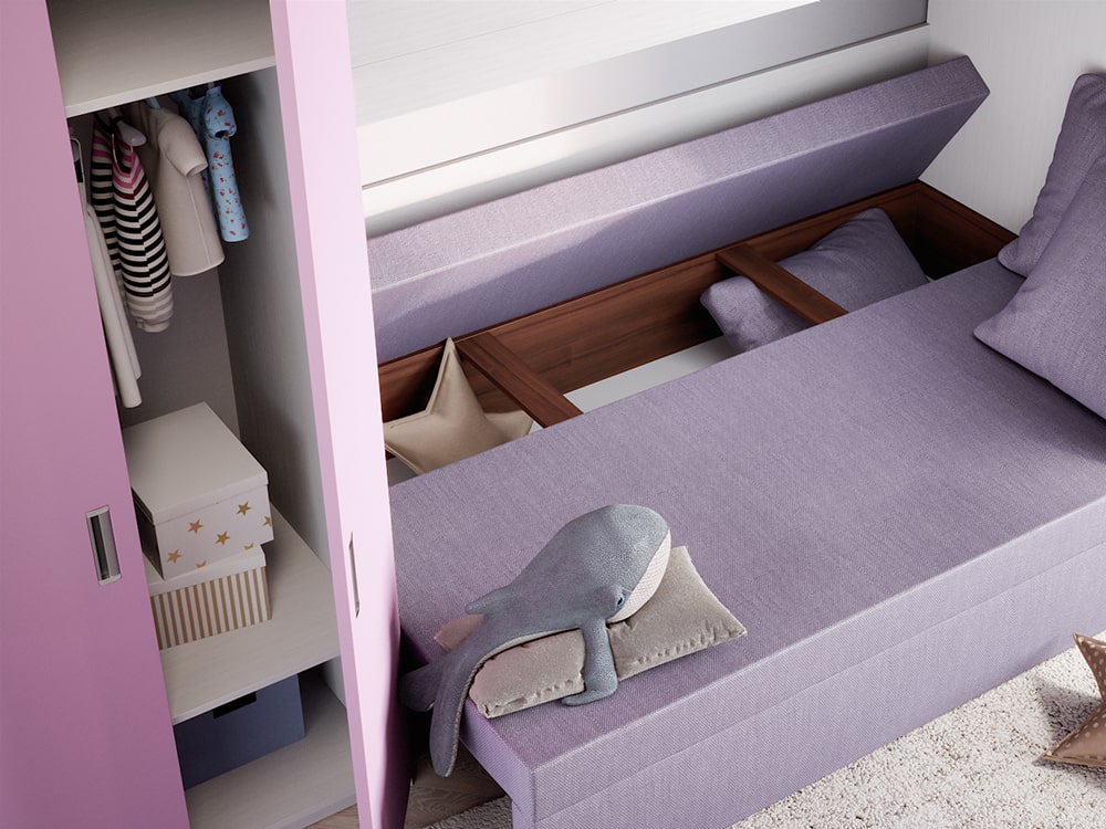 Кровати в детскую - Кровать двухъярусная SOFA, Белый текстурный + Лаванда + Мемори 09 (90)(3) - Белорусская мебель