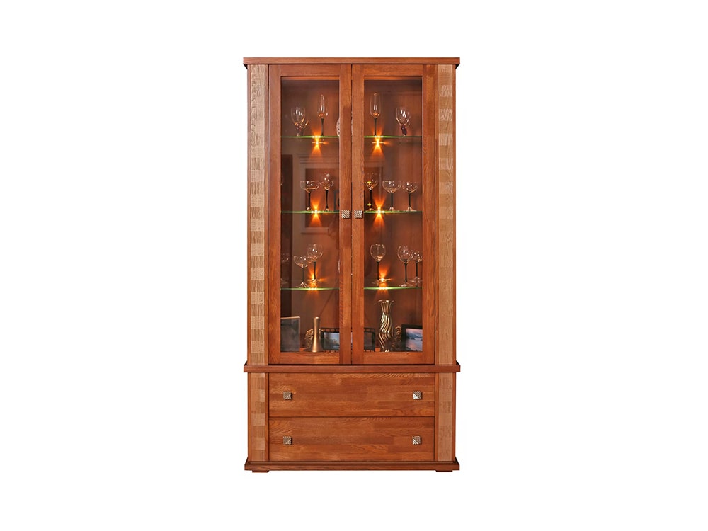 Шкафы с витриной - Шкаф с витриной ТУНИС П343.20Ш, Дуб рустикаль с золочением(2) - Белорусская мебель