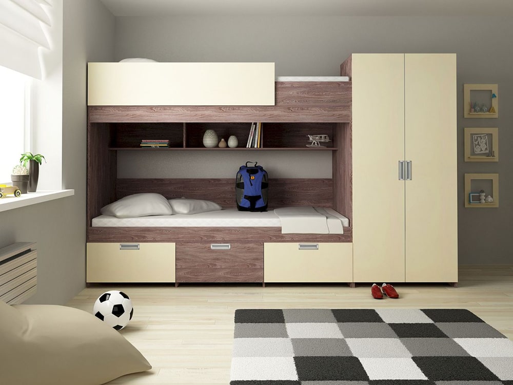 Кровати в детскую - Кровать двухъярусная HEIDELBERG, Ясень Анкор + Магнолия (90)(1) - Белорусская мебель