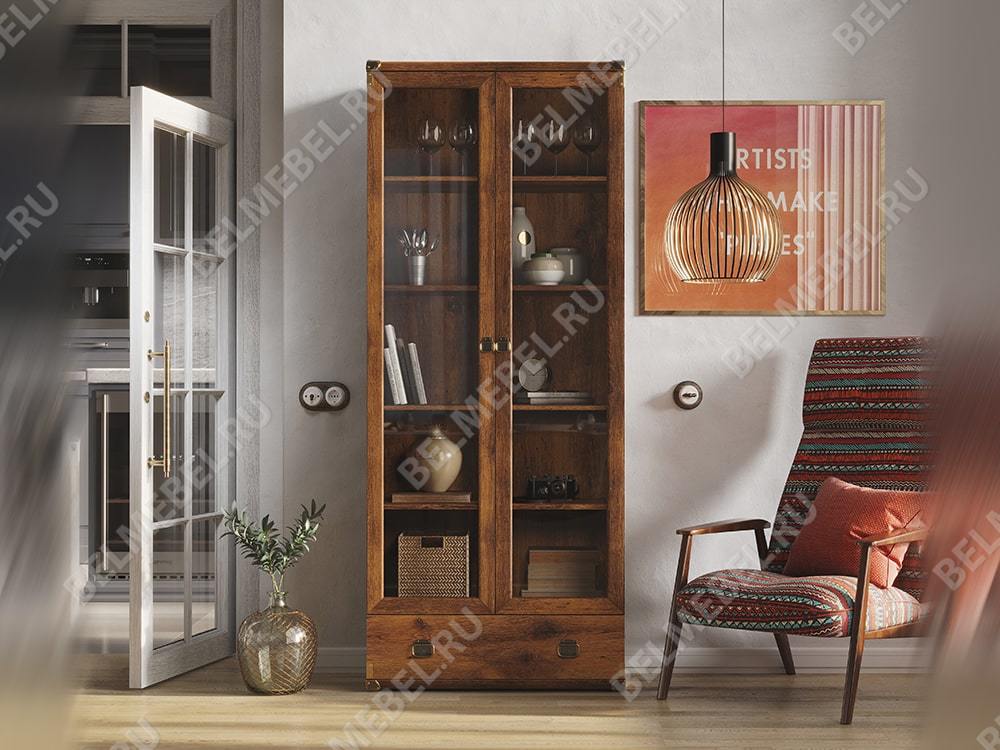 Шкафы с витриной - Витрина двухстворчатая Индиана, Дуб Саттер(2) - Белорусская мебель