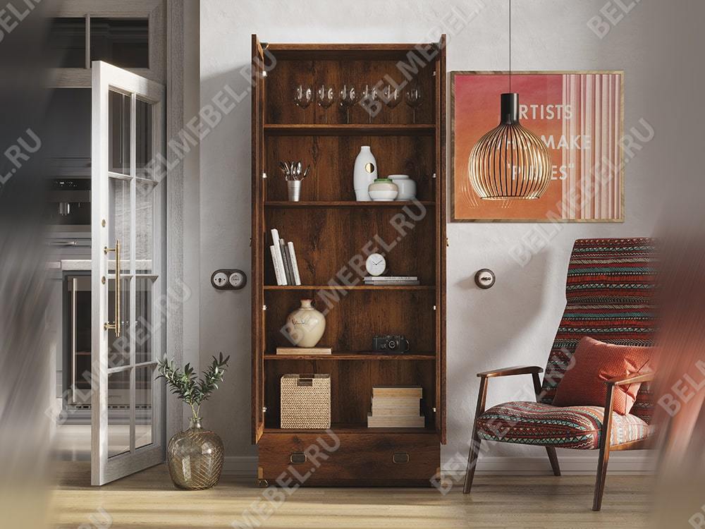 Шкафы с витриной - Витрина двухстворчатая Индиана, Дуб Саттер(3) - Белорусская мебель