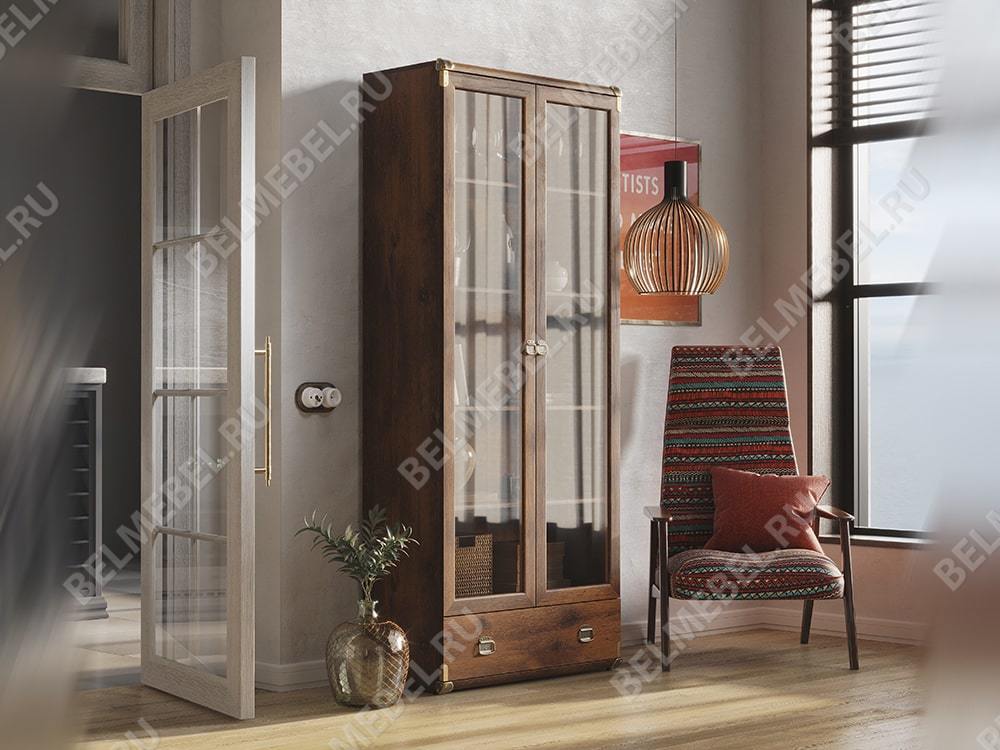 Шкафы с витриной - Витрина двухстворчатая Индиана, Дуб Саттер(4) - Белорусская мебель