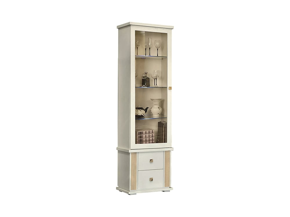 Шкафы с витриной - Шкаф с витриной ТУНИС П343.21-1Ш, Слоновая кость с золочением(1) - Белорусская мебель