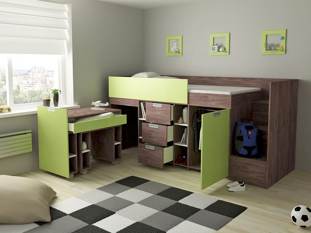Кровати в детскую - Кровать BERG, Ясень Анкор + Зелёное Яблоко (90)(2) - Белорусская мебель