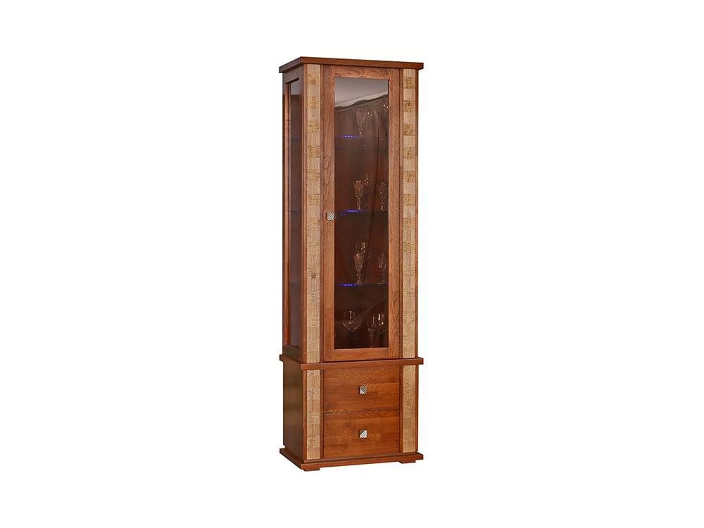 Шкафы с витриной - Шкаф с витриной ТУНИС П343.19Ш, Дуб рустикаль с золочением(1) - Белорусская мебель