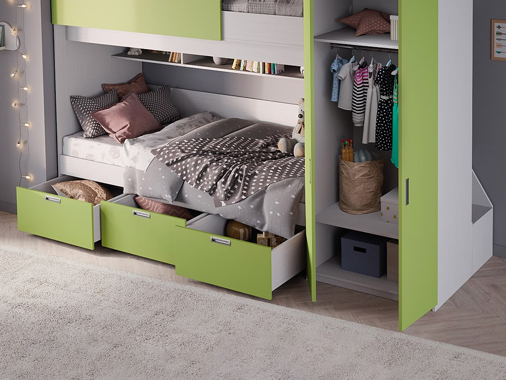 Кровати в детскую - Кровать двухъярусная HEIDELBERG, Белый текстурный + Зелёное яблоко (90)(3) - Белорусская мебель