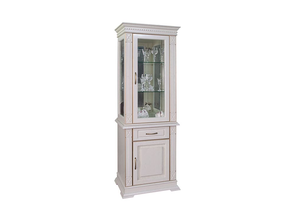 Шкафы с витриной - Шкаф комбинированный ВЕРДИ, Слоновая кость с золочением, П1.487.0.34(1) - Белорусская мебель