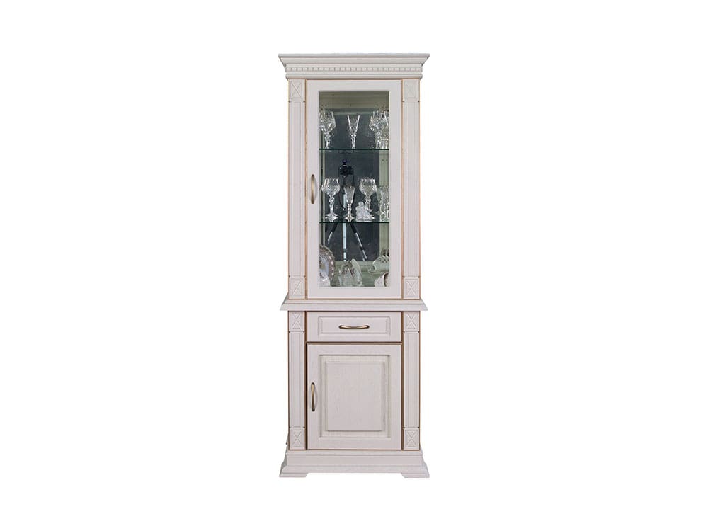 Шкафы с витриной - Шкаф комбинированный ВЕРДИ, Слоновая кость с золочением, П1.487.0.34(2) - Белорусская мебель