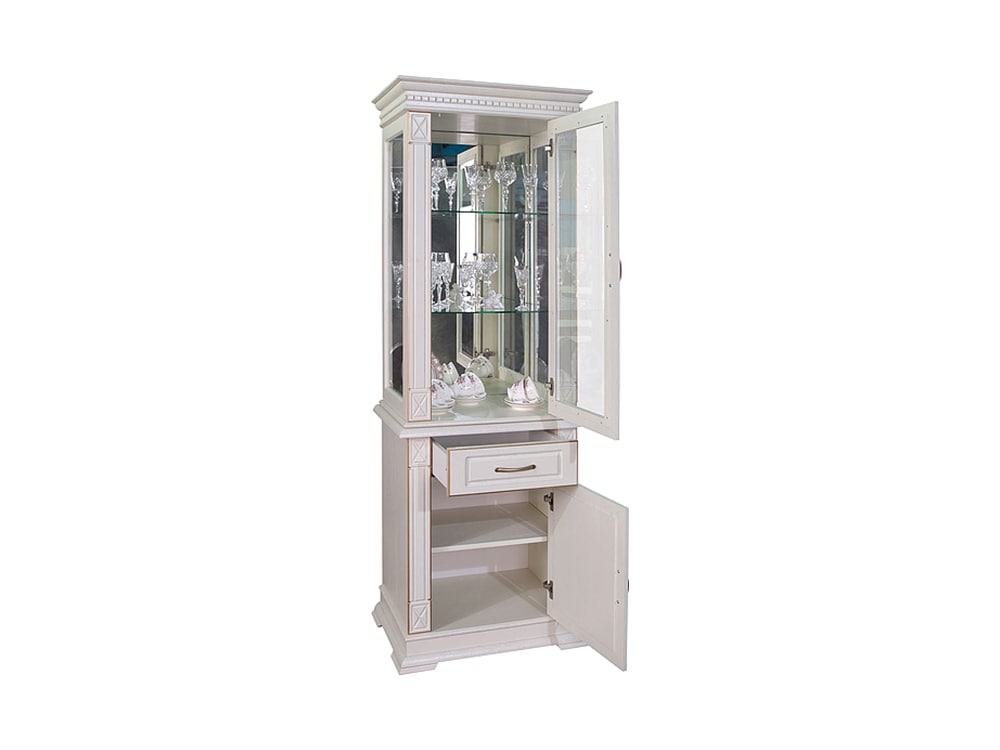 Шкафы с витриной - Шкаф комбинированный ВЕРДИ, Слоновая кость с золочением, П1.487.0.34(3) - Белорусская мебель