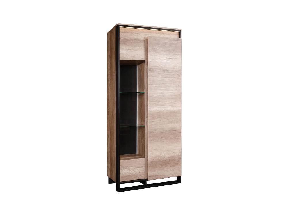 Шкафы с витриной - Шкаф с витриной КАНЬОН ЛОФТ с подсветкой, выступ справа, Дуб Каньон + чёрный(1) - Белорусская мебель