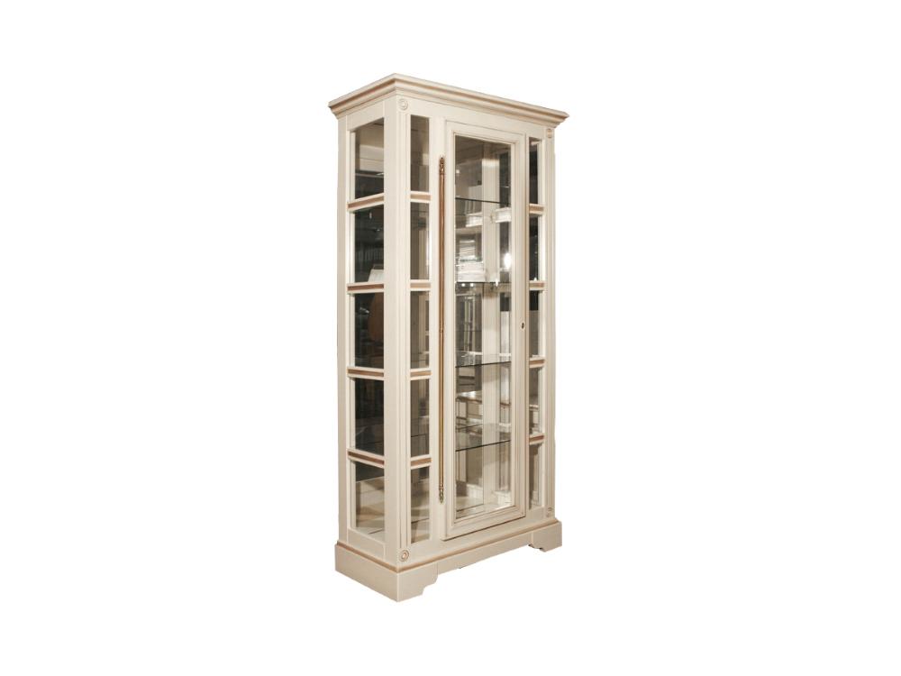 Шкафы с витриной - Шкаф с витриной ПОЛОНЕЗ, ручка справа, Белая эмаль золото, ММ-174-01(1) - Белорусская мебель